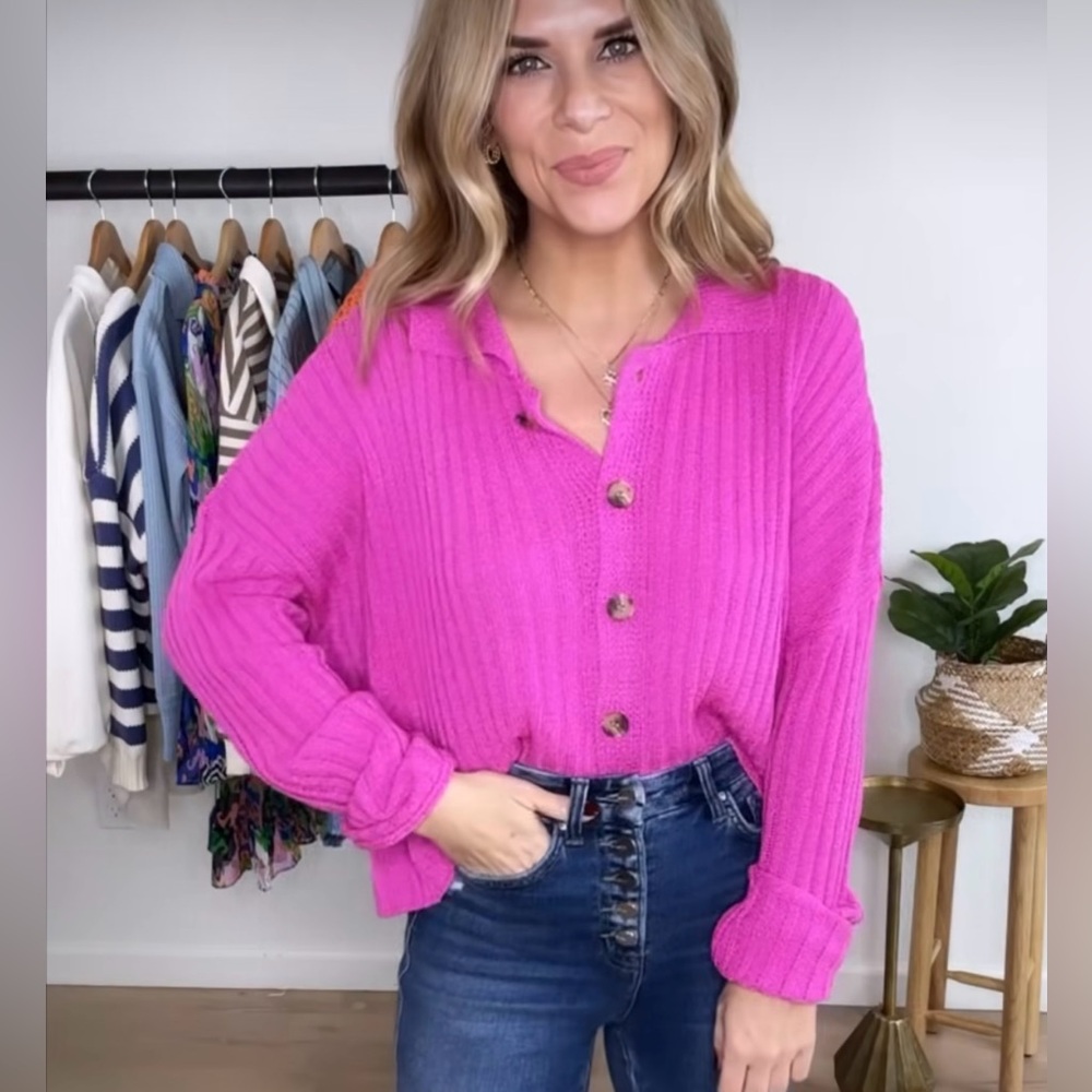 Lumiere Pink Button-Up Cardigan